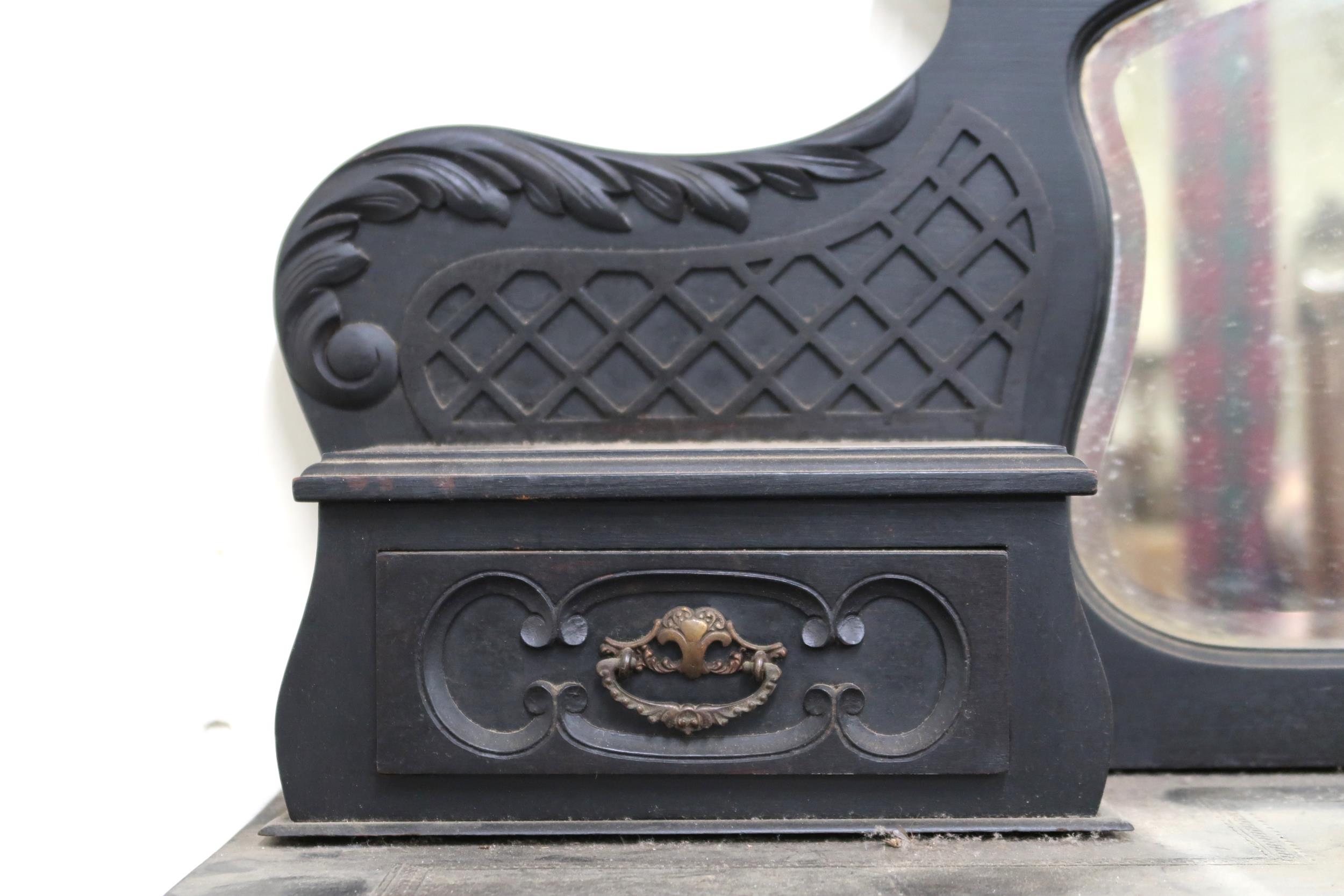 A 19th century continental style ebonised desk with shaped superstructure of central bevelled - Image 3 of 4