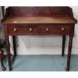 A 19th century mahogany two drawer wash stand with gallery back on turned supports, 87cm high x 93cm