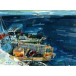 HAMISH MACDONALD PAI (SCOTTISH 1935-2008) FISHING HARBOUR Mixed media and collage on paper, signed