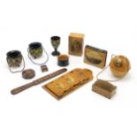 A COLLECTION OF MAUCHLINE, TARTAN AND TUNBRIDGE WARES The Mauchline ware comprising spherical string