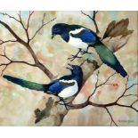 RALSTON GUDGEON RSW (SCOTTISH 1910-1984) MAGPIES (1973) Watercolour, signed lower right, 49 x
