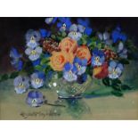 ELIZABETH MARY WATT (SCOTTISH 1886-1954) MIXED BLOOMS Watercolour, signed lower left, 12 x 16cm (4.