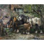 GEORGE SMITH RSA (SCOTTISH 1870-1934) WATERING THE HORSES Oil on canvas, signed lower right, 40 x