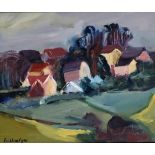 MARGARET BALLANTYNE (SCOTTISH b.1936) HOUSES RENFREWSHIRE Oil on canvas, signed lower left, 25.5 x