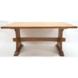 A WILF "SQUIRRELMAN" HUTCHINSON OAK REFECTORY STYLE DINING TABLE  with rectangular adzed four