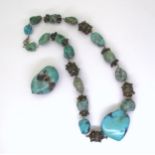 EGYPTIAN TURQUOISE JEWELS the necklace with white metal beads with granulation detail, largest
