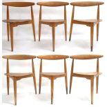 A SET OF SIX MID 20TH CENTURY BEECH AND TEAK HANS WEGNER FOR FRITZ HANSEN FH4103 "HEART" STACKING