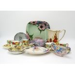 MAY WILSON HANDPAINTED TEAWARES including a Royal Winton tazza and bowl, a lidded jug, assorted