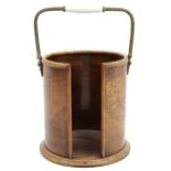 A 19TH CENTURY "HUSSEYS" PLATE CARRIER BUCKET  with brass and porcelain spiral handle on cylindrical