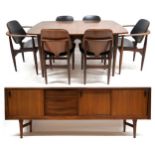 A MID 20TH CENTURY TEAK EON FURNITURE DINING SUITE  consisting extending dining table with