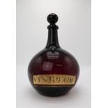 A 19TH CENTURY ONION SHAPED PURPLE GLASS CHEMIST DISPLAY BOTTLE AND STOPPER with applied and painted