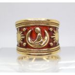 AN ELIZABETH GAGE RING the 18ct gold wide band ring, 'Virgo' from the Zodiac range, is enamelled