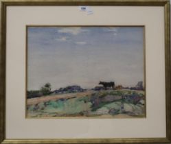 *WITHDRAWN* D.M.SUTHERLAND Cow on a grassy mound, signed, watercolour, 35 x 44cm Condition Report:A