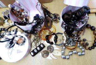 Two boxes of statement necklaces and bangles to include wood, bone, ceramic and glass beads