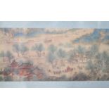 A Chinese printed scroll of a Ming Dynasty painting entitled 'Spring Festival on the River', boxed