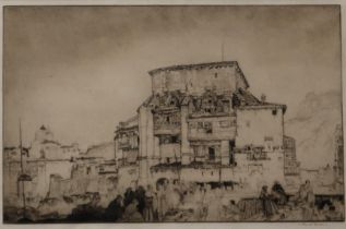 SIR WILLIAM RUSSELL FLINT A.R.A A dwelling in Aragon, signed, etching, 23 x 35cm Condition Report: