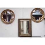 A lot comprising pair of contemporary circular Gothic style gilt framed wall mirrors, 50cm