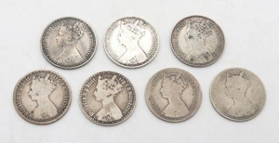 VICTORIA 1882 one gothic florin together with six other Victoria gothic florins (7) Condition