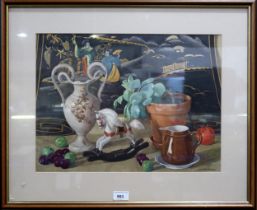 CONRAD T. MCKENNA (SCOTTISH 1923-2019) THE WHITE ROCKING HORSE Watercolour, signed lower right, 33 x