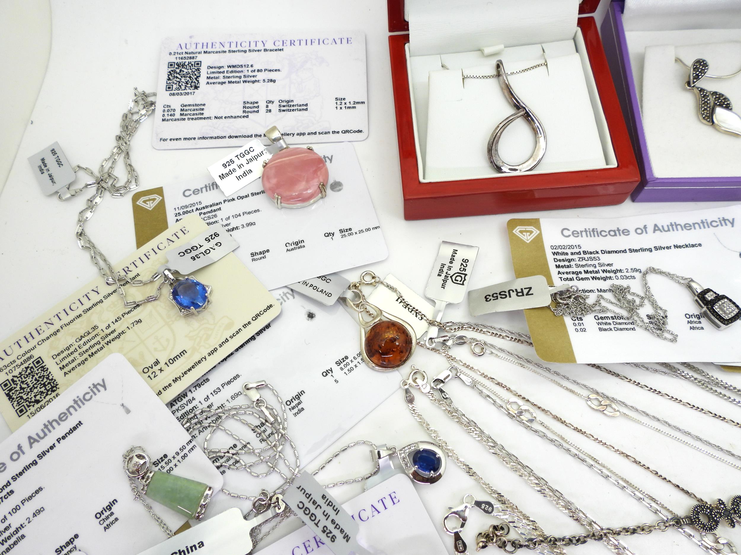 A collection of silver gem set Gems TV jewellery to include, opal and diamond pendants, Star ruby, - Image 3 of 5