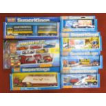 Boxed Matchbox Super Kings model vehicles: K-40 Delivery Truck and Fork Lift, K-19 Security Truck,