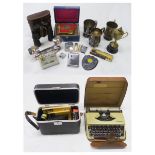A mixed lot, comprising Olympia portable typewriter, Lieberman & Gortz cased binoculars,