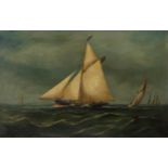 SCOTTISH SCHOOL Racing yacht in full sail, oil on canvas, 30.5 x 40.5cm Condition Report:Available