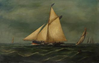 SCOTTISH SCHOOL Racing yacht in full sail, oil on canvas, 30.5 x 40.5cm Condition Report:Available