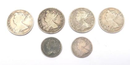 Queen Anne 1/2 crowns 1707, 1707,1708 and 1709 obverse Draped bust of Queen Anne left, legend around