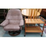 A lot consisting a 20th century Stressless style reclining armchair, 99cm high x 88cm wide x 82cm