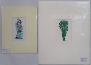 CLARE MELINSKY (BRITISH CONTEMPORARY) THE STATUE AND THE DUCK Linocut, signed lower right, AP, 12