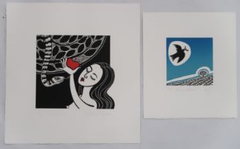 LINDA M. FARQUHARSON (SCOTTISH b.1963) TEMPTATION Linocut, signed lower right, numbered 3/30, 16.5 x