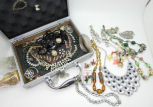 A collection of vintage costume jewellery, to include items by Jakob Bengal, vintage beads and a