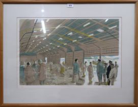 DONALD ADDISON (SCOTTISH b.1937) FISHMARKET AT SUNRISE Print-multiple, signed lower right, dated