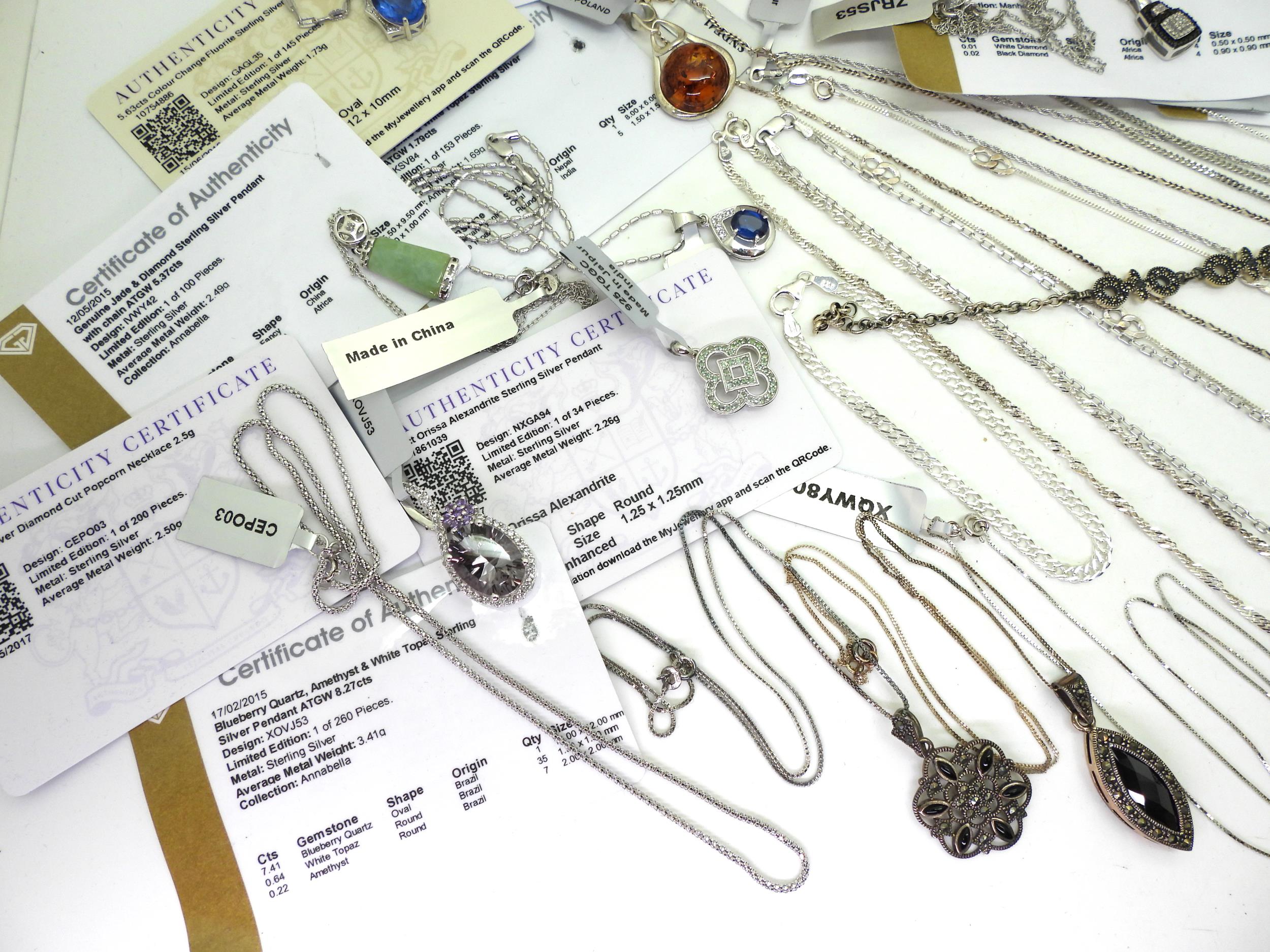 A collection of silver gem set Gems TV jewellery to include, opal and diamond pendants, Star ruby, - Image 2 of 5