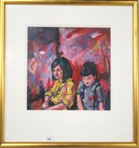 KEN DAVIS (CONTEMPORARY SCHOOL) TWO WEANS Mixed media on board, 40 x 39cm Titled and signed to label