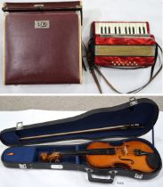 HOHNER MIGNON II 12 Bass 25 key Piano Accordion in red together with a two piece back 35.5cm Stentor