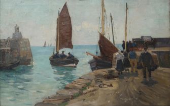 DAVID MARTIN Kirkcaldy fishing boats, signed, oil on board,40 x 60cm Condition Report:Available upon