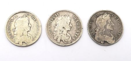 CHARLES II 1/2 crown 1671, Obverse Third laureate and draped bust of King Charles II right, legend