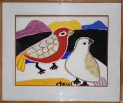 MANNER OF MALCOLM DE CHAZAL (MAURITIAN 1902-1981) TROPICAL BIRDS Gouache on paper, signed bottom