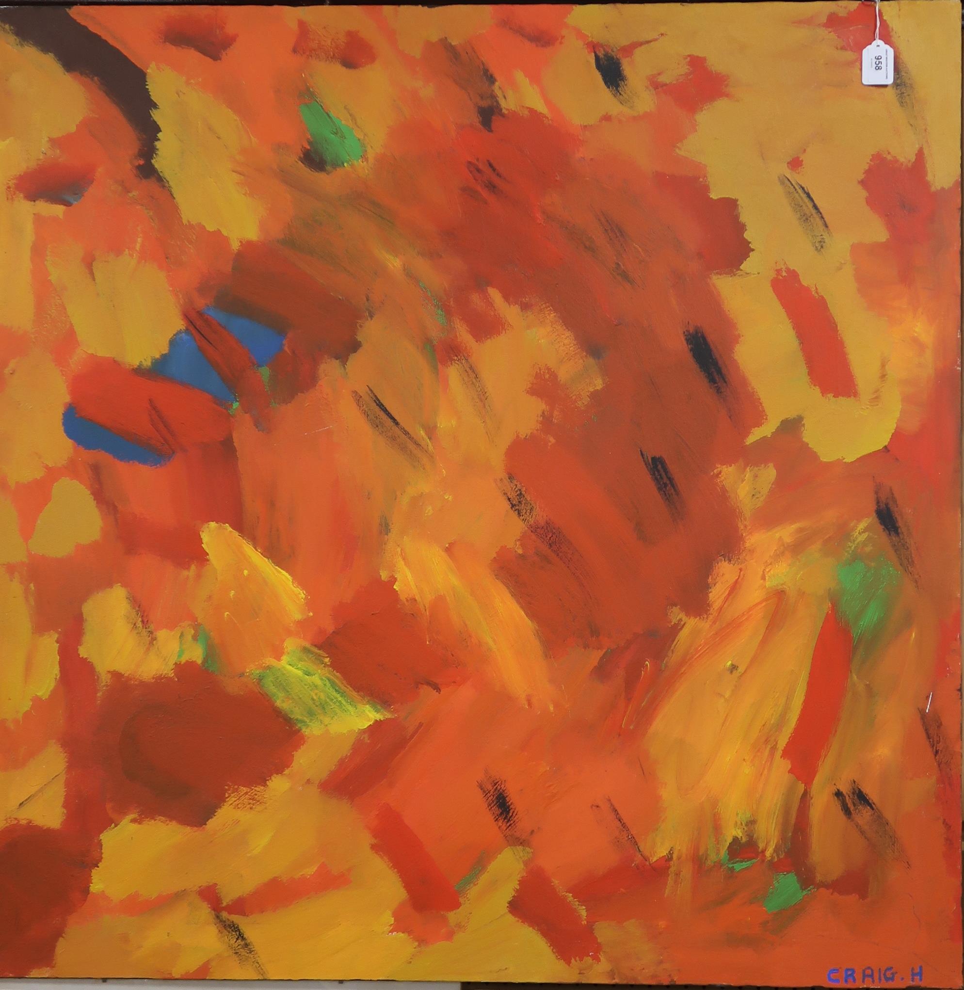 CRAIG H (CONTEMPORARY SCHOOL) ABSTRACT IN RED AND ORANGE  Oil on canvas, signed lower right, 102 x