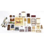 Assorted dolls' furniture and related accessories, together with a deluxe wooden-cased Monopoly