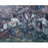 AFTER E.A.HORNEL Girls amongst blossom, oil on board, 48 x 61cm Condition Report:Available upon
