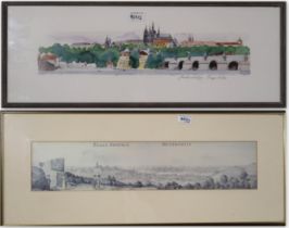 CONTINENTAL SCHOOL  PRAGA BOHEMIAE METROPOLIS Print multiple, 13 x 59cm Together with a similar (