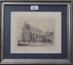 SIR DAVID YOUNG CAMERON RA, RSA Paisley Abbey, signed, etching, 21 x 25cm,three watercolours and two