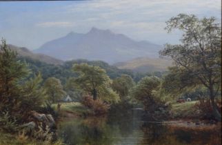 T SPINKS Fisherman in a mountainous landscape, signed, oil on canvas, 28 x 44cm Condition Report: