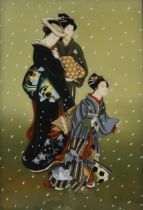 MODERN ASIAN SCHOOL Family group,reverse glass painting, 65 x 44cm  Condition Report:Available