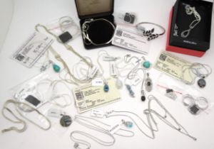 A collection of silver gem set Gems TV jewellery to include, opal pendants, a black spinel leaf