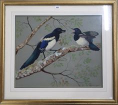 RALSTON GUDGEON RSW (SCOTTISH 1910-1984) TWO MAGPIES Watercolour, signed lower right, 49 x 58cm