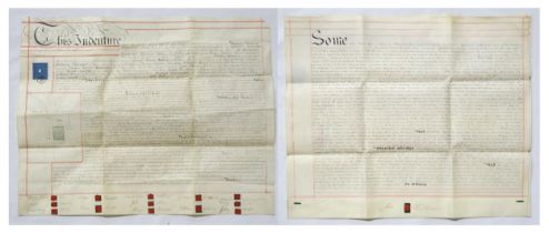 Two Victorian vellum legal documents, one being a lease agreement between Sir F. W. Fitzwygram (